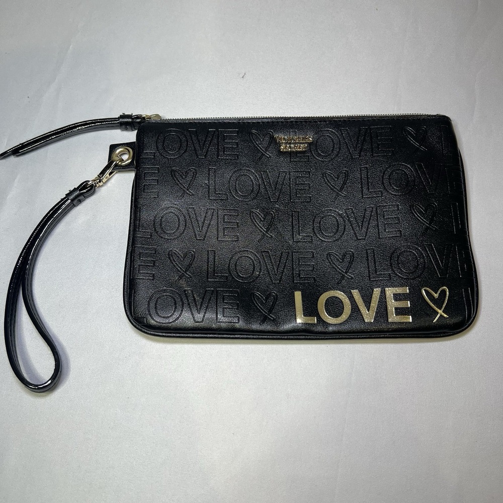 Victoria's Secret Love‎ Heart Embellished Wristlet Pouch With Zip Top